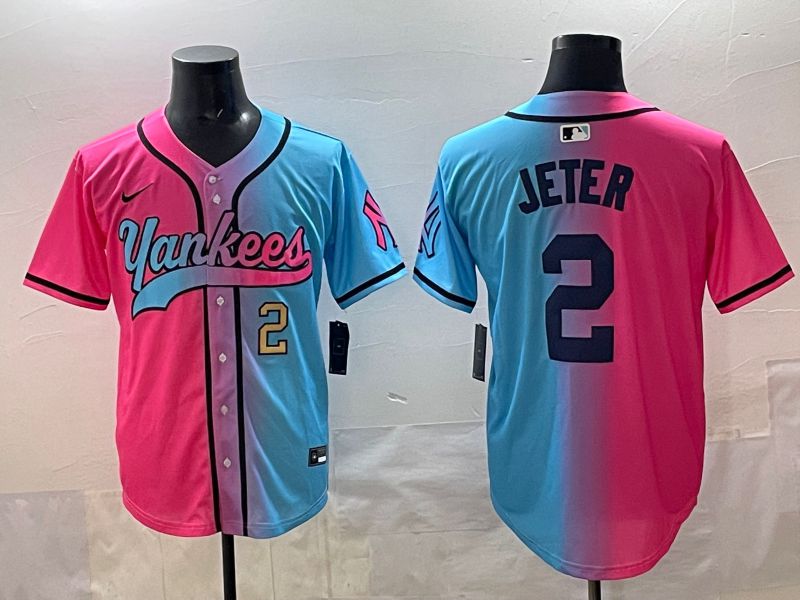 Men New York Yankees #2 Jeter Blue pink Game 2025 Nike MLB Jersey style 002